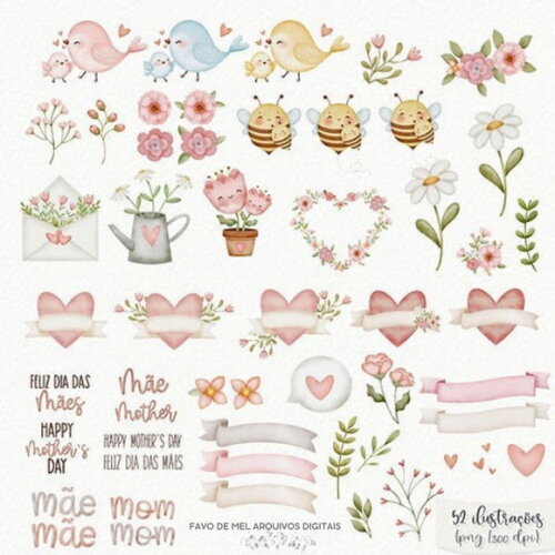 Kit Digital Dia das Mães Aquarela - Querida Mãe