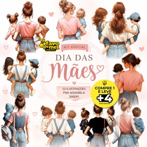 Kit Digital Dia das Mães Aquarela #7 Mães e Filhos no Colo