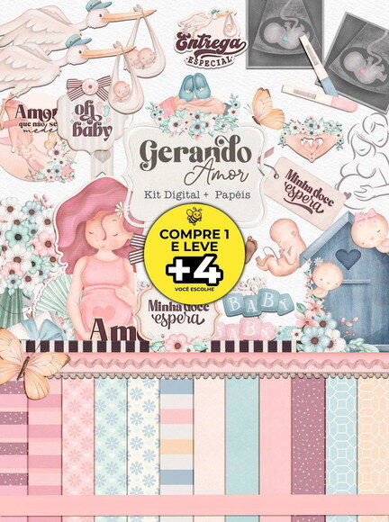 Kit Digital Dia das Mães Gestante Aquarela - Gerando Amor