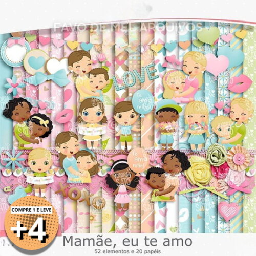 Kit Digital Dia das Mães Scrapbook - Mamãe Eu Te Amo