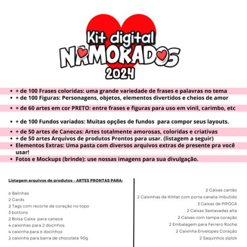 Kit Digital Dia dos Namorados 2024 Mimos Prontos e Elementos