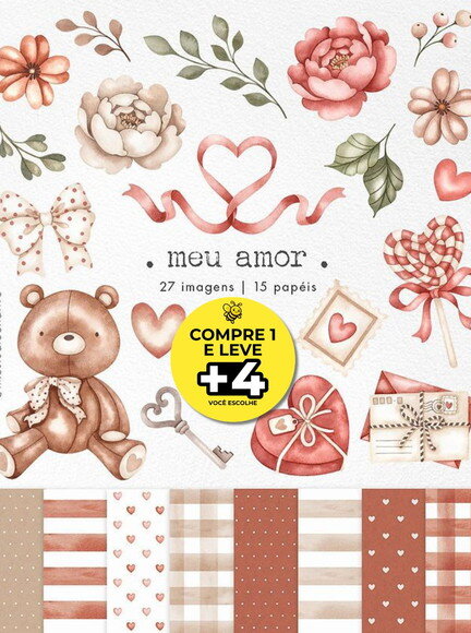 Kit Digital Dia dos Namorados Aquarela - Meu Amor Ursinho