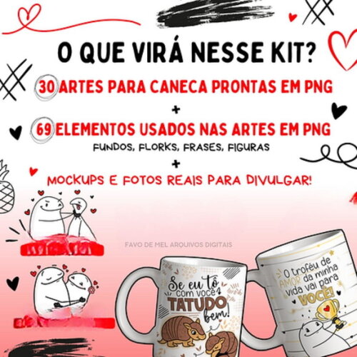 Kit Digital Dia dos Namorados Flork 2023-1 Png Canecas