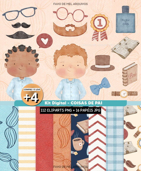 Kit Digital Dia dos Pais Aquarela - Coisas de Pai Png Jpg