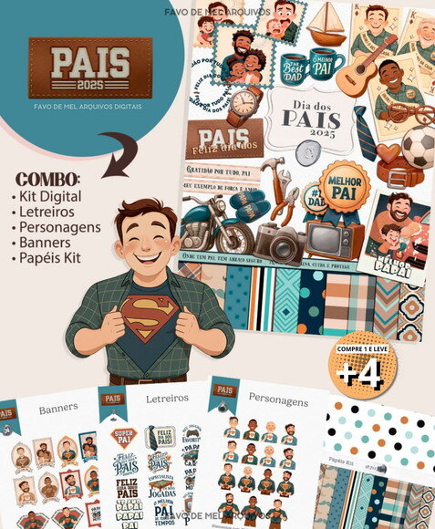 Kit Digital Dia dos Pais Ilustrações e Papéis - Pais 2025