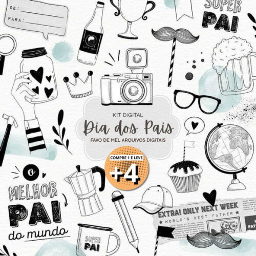 Kit Digital Dia dos Pais Minimalista Aquarela Png