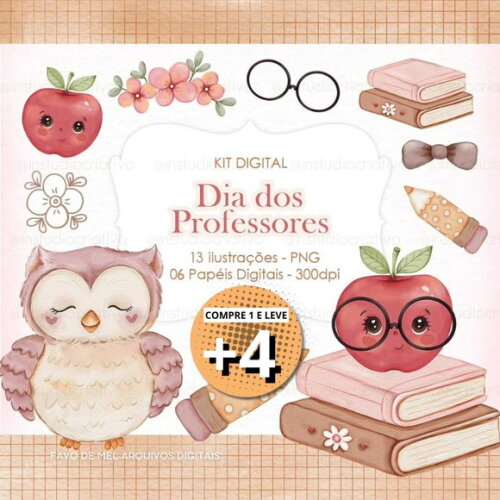 Kit Digital Dia dos Professores Aquarela (pague 1 Leve +4)