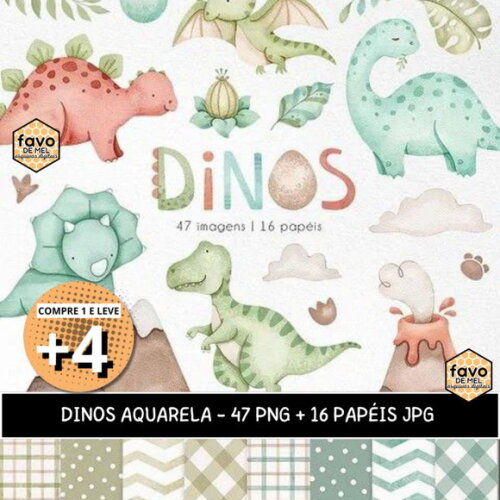 Kit Digital Dinossauro Aquarela #43 Dinos