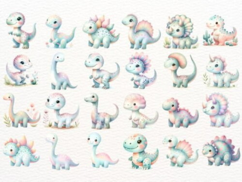 Kit Digital Dinossauro Aquarela 45 | Dinosaurs (nca)