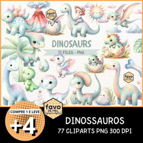 Kit Digital Dinossauro Aquarela 45 | Dinosaurs (nca)
