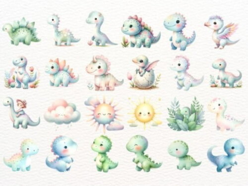 Kit Digital Dinossauro Aquarela 45 | Dinosaurs (nca)