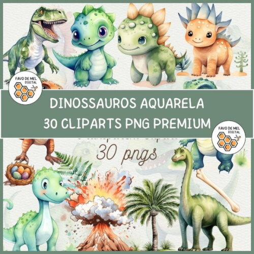 Kit Digital Dinossauro Aquarela Premium - Dinosaurs (ddm)