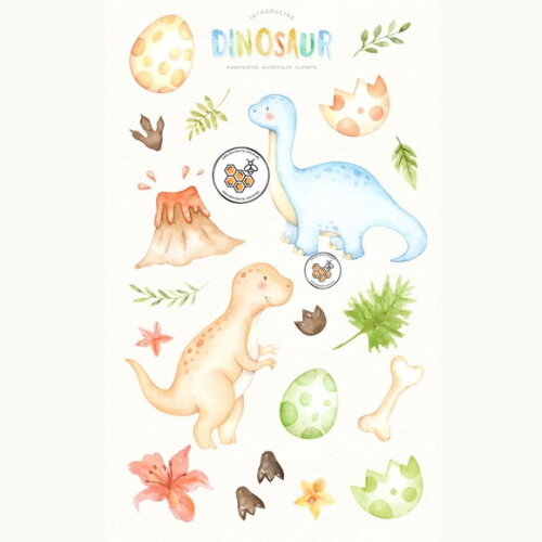 Kit Digital Dinossauro Aquarela Premium - Dinosaur Es