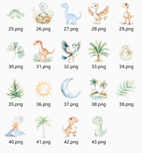 Kit Digital Dinossauro Aquarela 49 Png Premium