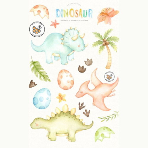 Kit Digital Dinossauro Aquarela Premium - Dinosaur Es