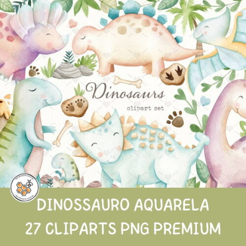Kit Digital Dinossauro Aquarela Premium - Dinosaurs (mm)
