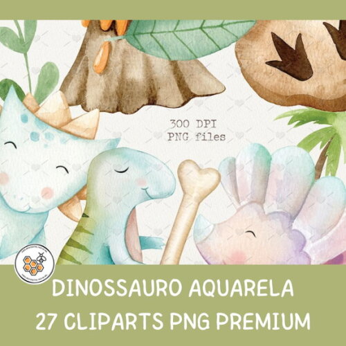 Kit Digital Dinossauro Aquarela Premium - Dinosaurs (mm)