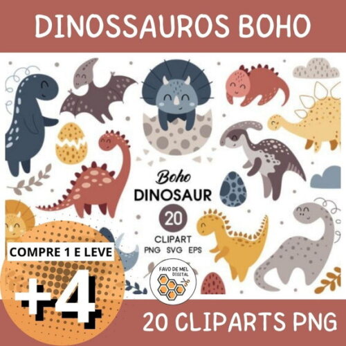 Kit Digital Dinossauro Boho Minimalista - Boho Dinosaur