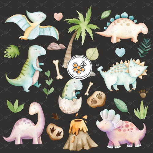 Kit Digital Dinossauro Aquarela Premium - Dinosaurs (mm)
