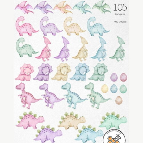 Kit Digital Dinossauro Candy Color - Dinos Candy
