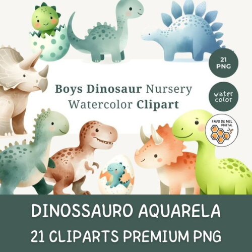 Kit Digital Dinossauro Menino Aquarela Premium - Boys (sd)