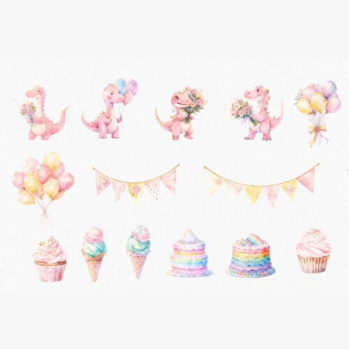 Kit Digital Dinossauro Rosa Festa Aquarela - Girly Dino