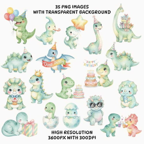 Kit Digital Dinossauros Aniversário Aquarela Png