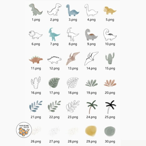 Kit Digital Dinossauros Aquarela - Dino