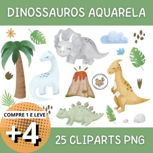 Kit Digital Dinossauros Aquarela - Baby Dino