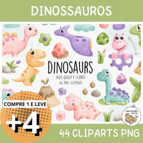 Kit Digital Dinossauros Aquarela - Dinosaurs