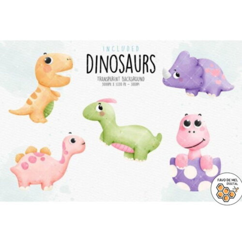 Kit Digital Dinossauros Aquarela - Dinosaurs