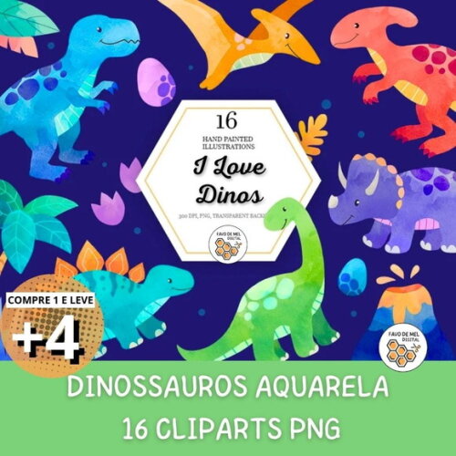 Kit Digital Dinossauros Aquarela - I Love Dinos (bs)