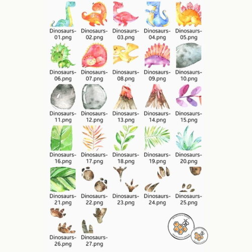 Kit Digital Dinossauros Aquarela - Dinosaurs Sj