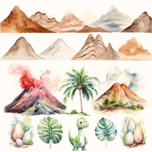 Kit Digital Dinossauros Aquarela Premium - Cute Dinosaurs