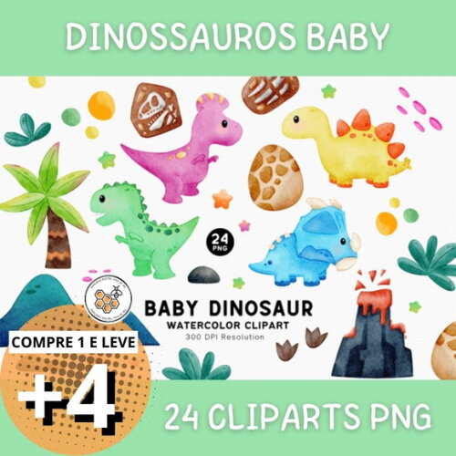 Kit Digital Dinossauros Baby Aquarela - Baby Dinosaur