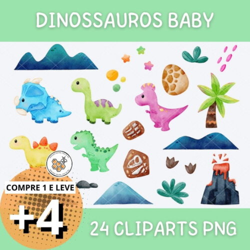 Kit Digital Dinossauros Baby Aquarela - Baby Dinosaur