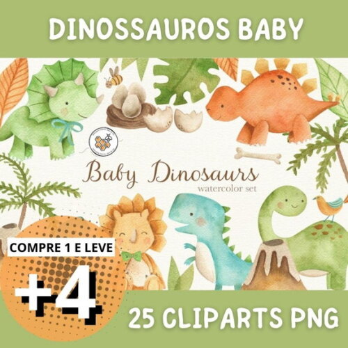 Kit Digital Dinossauros Baby Aquarela #dino13