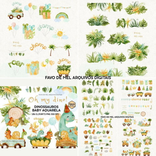 Kit Digital Dinossauros Baby Aquarela Premium