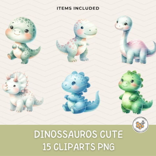 Kit Digital Dinossauros Cute Baby Aquarela