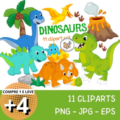 Kit Digital Dinossauros Coloridos - Colorful Dinosaurs Dipa