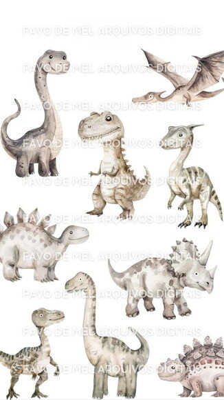 Kit Digital Dinossauros Minimalista Aquarela Premium #47