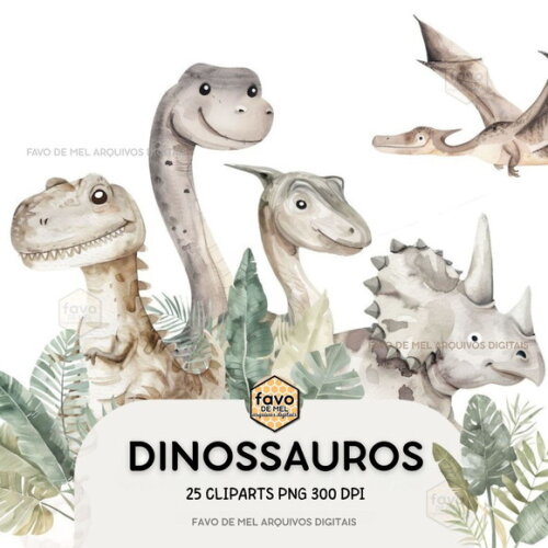 Kit Digital Dinossauros Minimalista Aquarela Premium #47