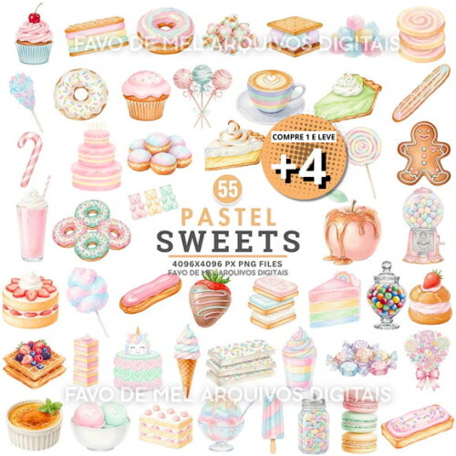 Kit Digital Doces Guloseimas Confeitaria Aquarela Candy #17