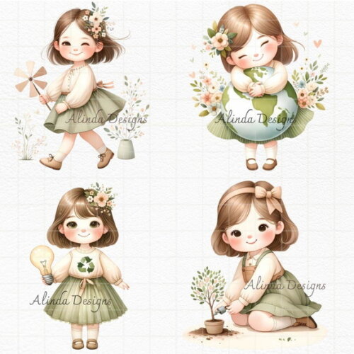 Kit Digital Earth Day Girl - Dia da Terra Menina Cute
