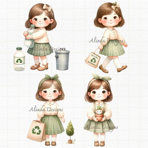 Kit Digital Earth Day Girl - Dia da Terra Menina Cute