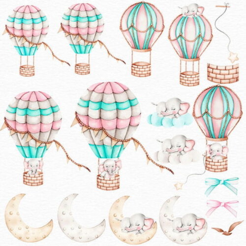 Kit Digital Elefante Baloeiro Aquarela Premium