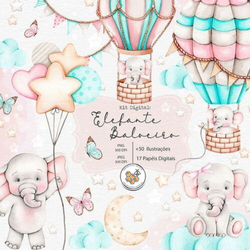 Kit Digital Elefante Baloeiro Aquarela Premium
