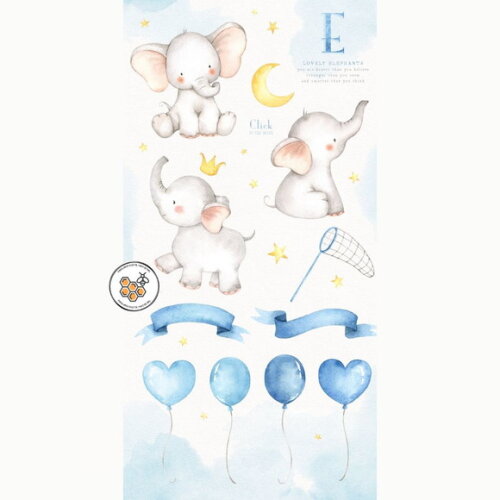 Kit Digital Elefantinho Baby Azul Aquarela - Lovely Elephant