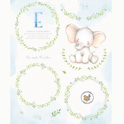 Kit Digital Elefantinho Baby Azul Aquarela - Lovely Elephant