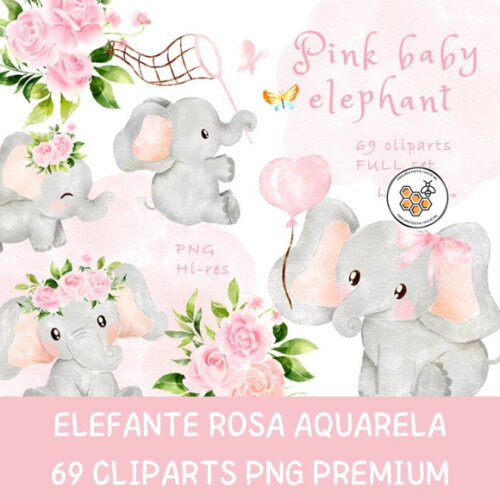 Kit Digital Elefantinho Rosa 01 - Pink Baby Elephant